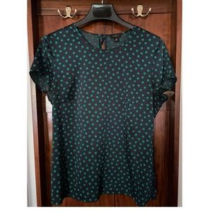 Ann Taylor Navy Blue and Green Polka Dot Top